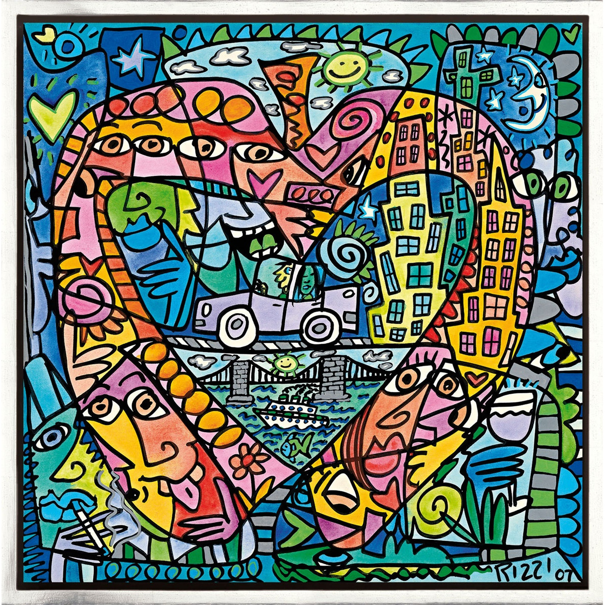 My heart lives in my big apple von James Rizzi mit Rahmung