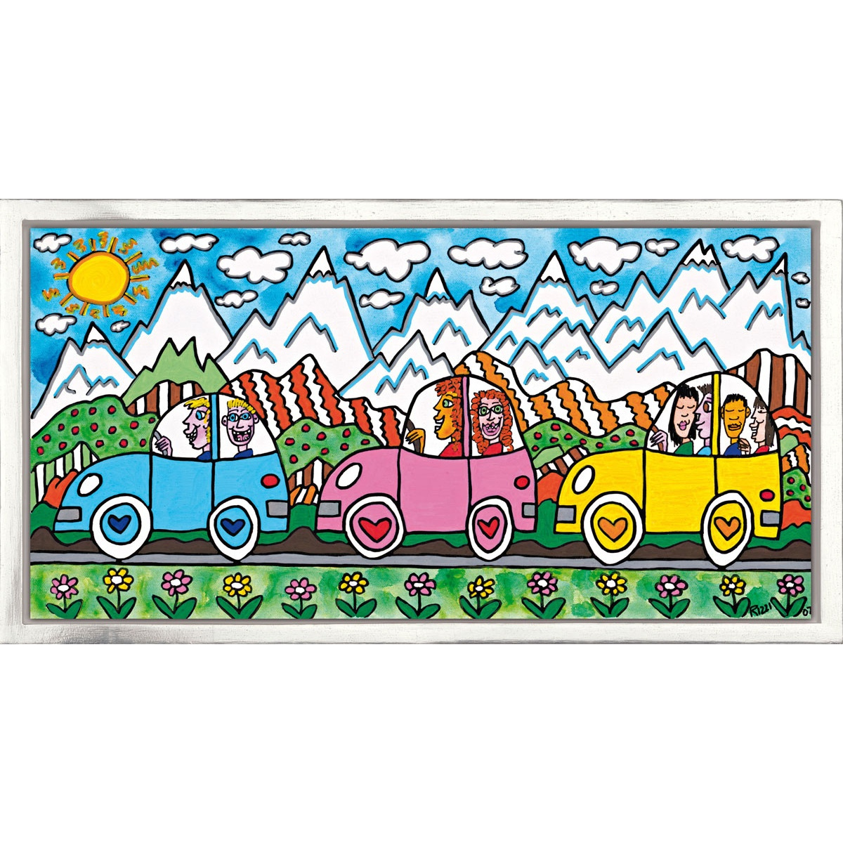 Driving through the Alps von James Rizzi mit Rahmung