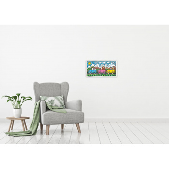Driving through the Alps von James Rizzi mit Rahmung - Raumansicht
