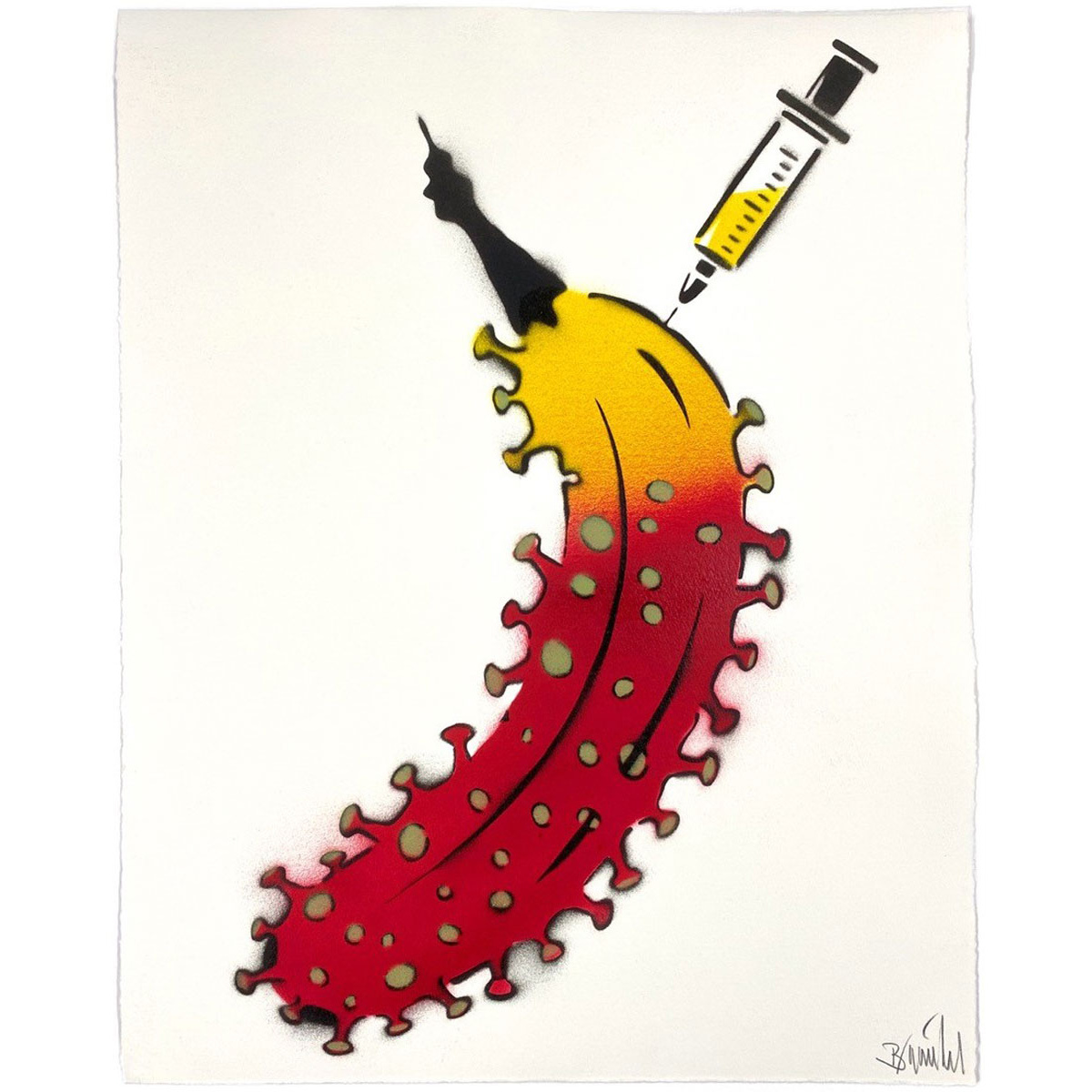Impfbanane auf Büttenpapier von Thomas Baumgärtel