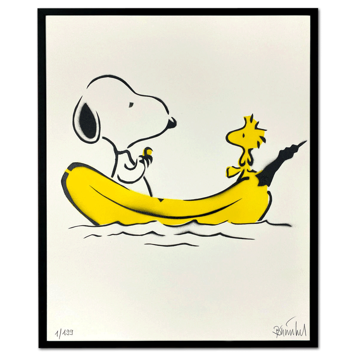 Snoopy & Woodstock von Thomas Baumgärtel in schwarzer Holzrahmung