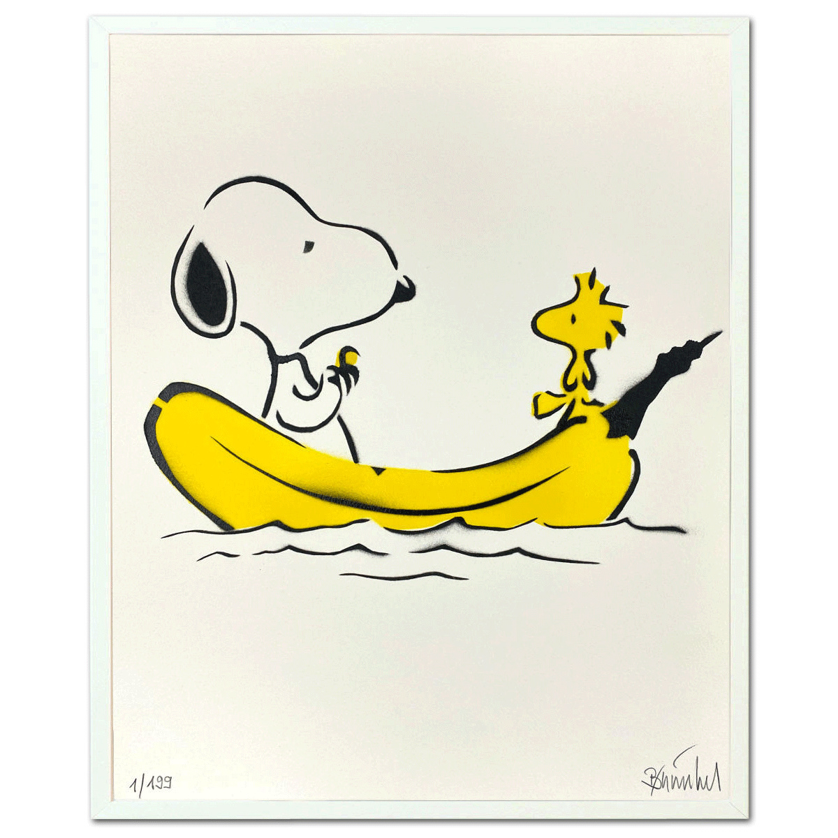 Snoopy & Woodstock von Thomas Baumgärtel in weisser Holzrahmung