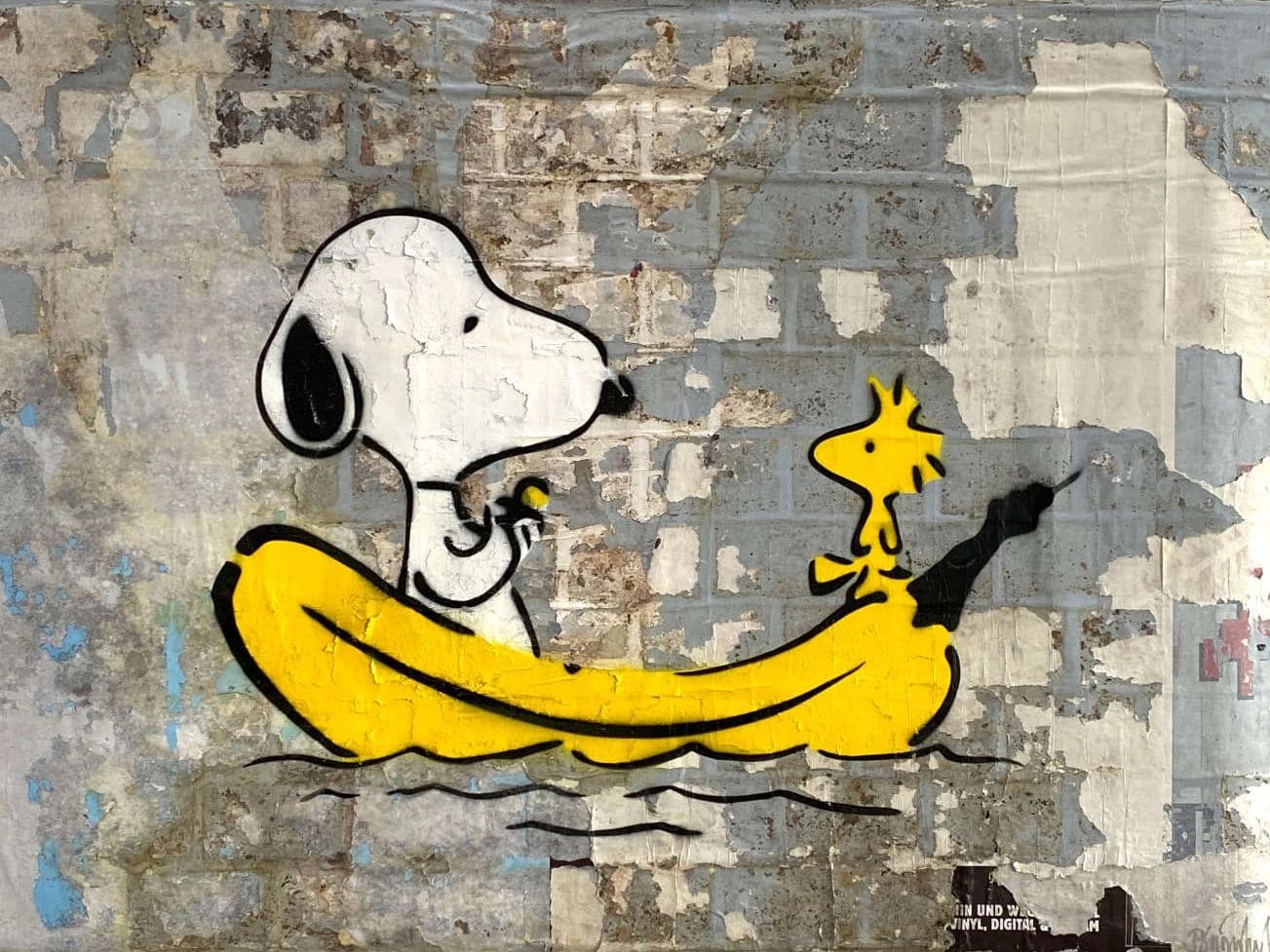 Kunstwerk mit Snoopy und Woodstock des Künstlers Thomas Baumgärtel (Bananensprayer).